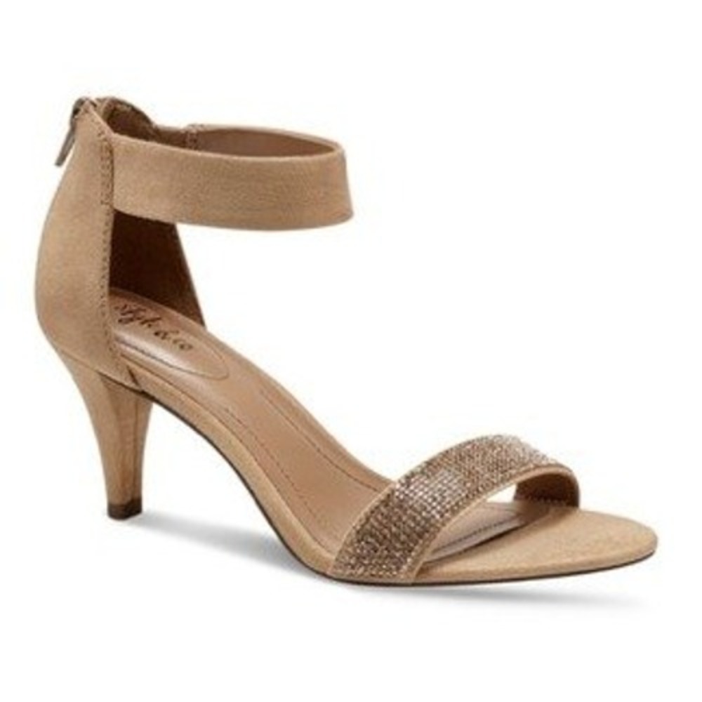 Style & Co Phillyis Tan Rhinestone Ankle Strap Kitten Heels Womens 10M